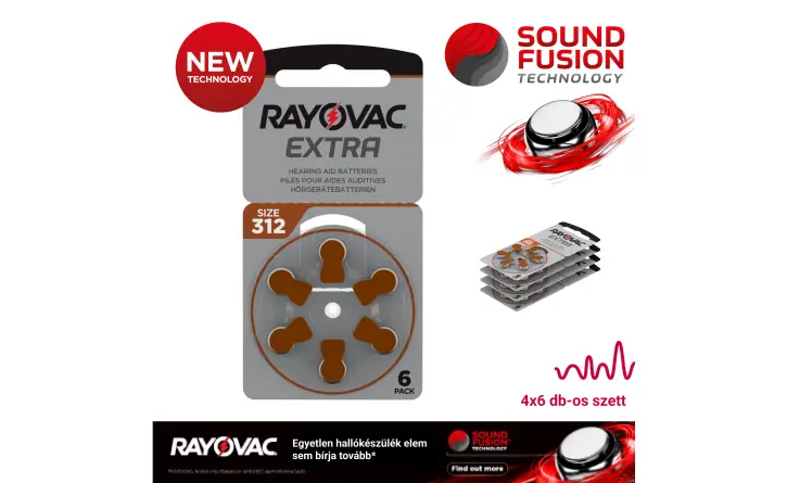 4x6 db-os szett | Rayovac Prémium 312 cink-levegő hallókészülék elem
