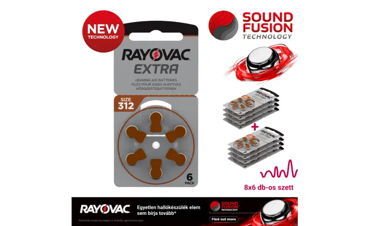 8x6 db-os szett | Rayovac Prémium 312 cink-levegő hallókészülék elem
