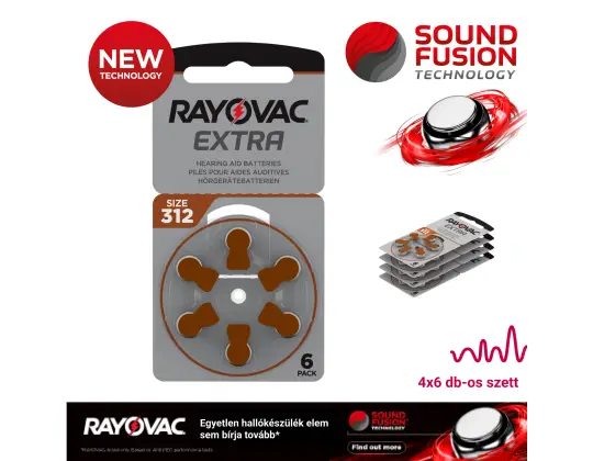 4x6 db-os szett | Rayovac Prémium 312 cink-levegő hallókészülék elem